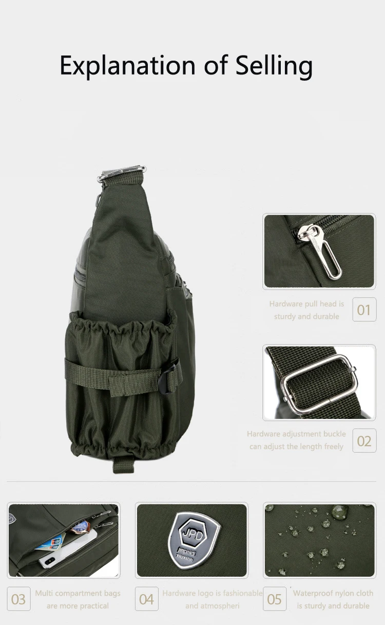 Sac à bandoulière en nylon imperméable pour homme, sacs de messager, sac à bandoulière pour l'école, le sport, les voyages, les loisirs, la vente en gros, la livraison directe