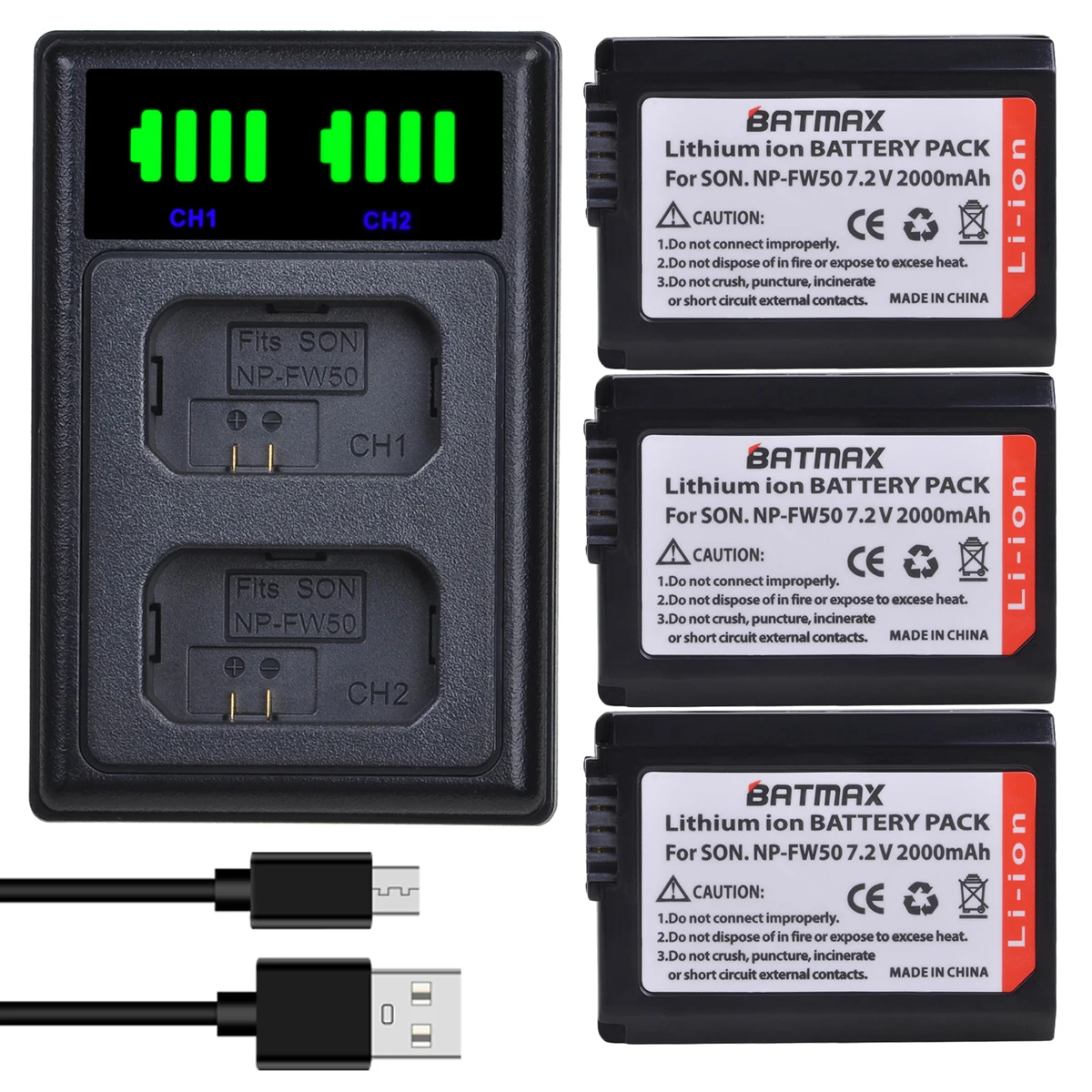 

Batmax 2000mAh NP-FW50 NPFW50 FW50 battery+LED Dual USB Charger for Sony Alpha a6500 a6300 a6400 a6000 a5000 a3000 NEX-3 a7R