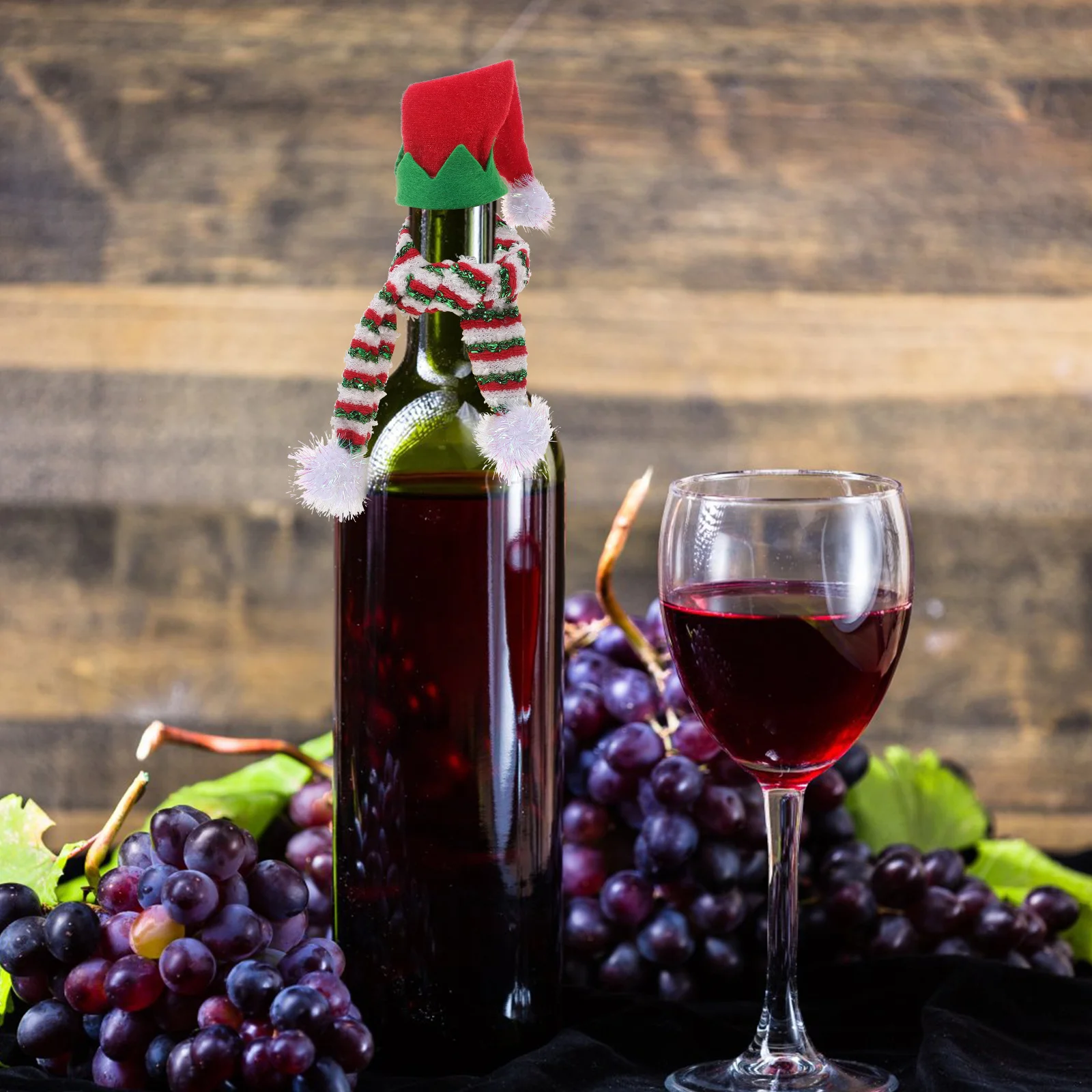 

1Set Mini Christmas Hats Scarves Wine Bottle Decor Adorable Festive Table Decorations Xmas Accessory Miniature Hat