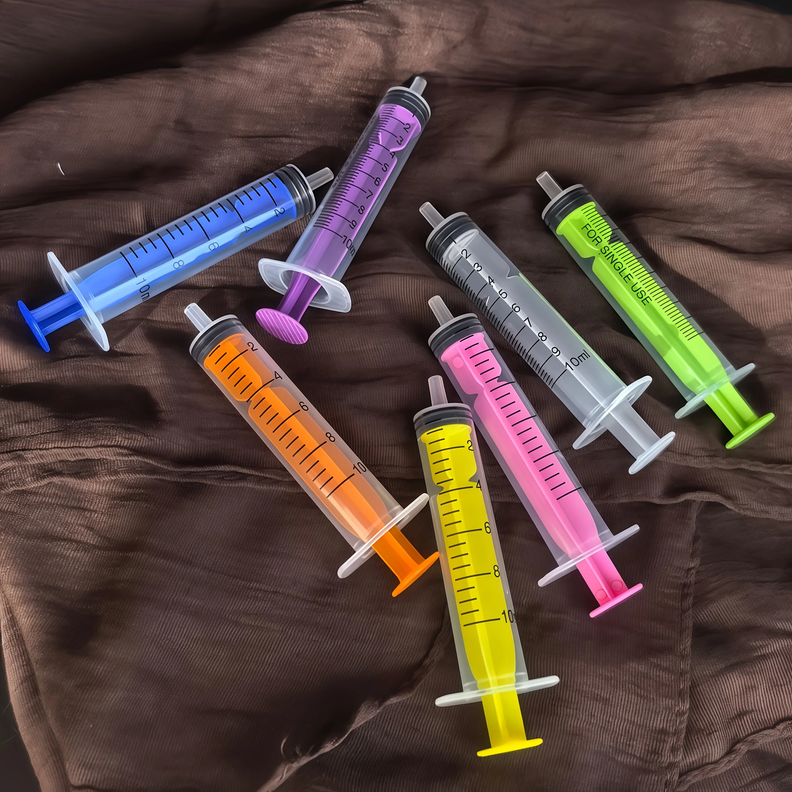 6-Pack/7-Pack 10ml Colored Syringes with Caps, Suitable for Glue, Liquid Dispensing and Measuring, Pet Food Feeding, Refilling Ink Cartridges, Etc., White, Yellow, Blue, Purple, Green, Pink, Orange