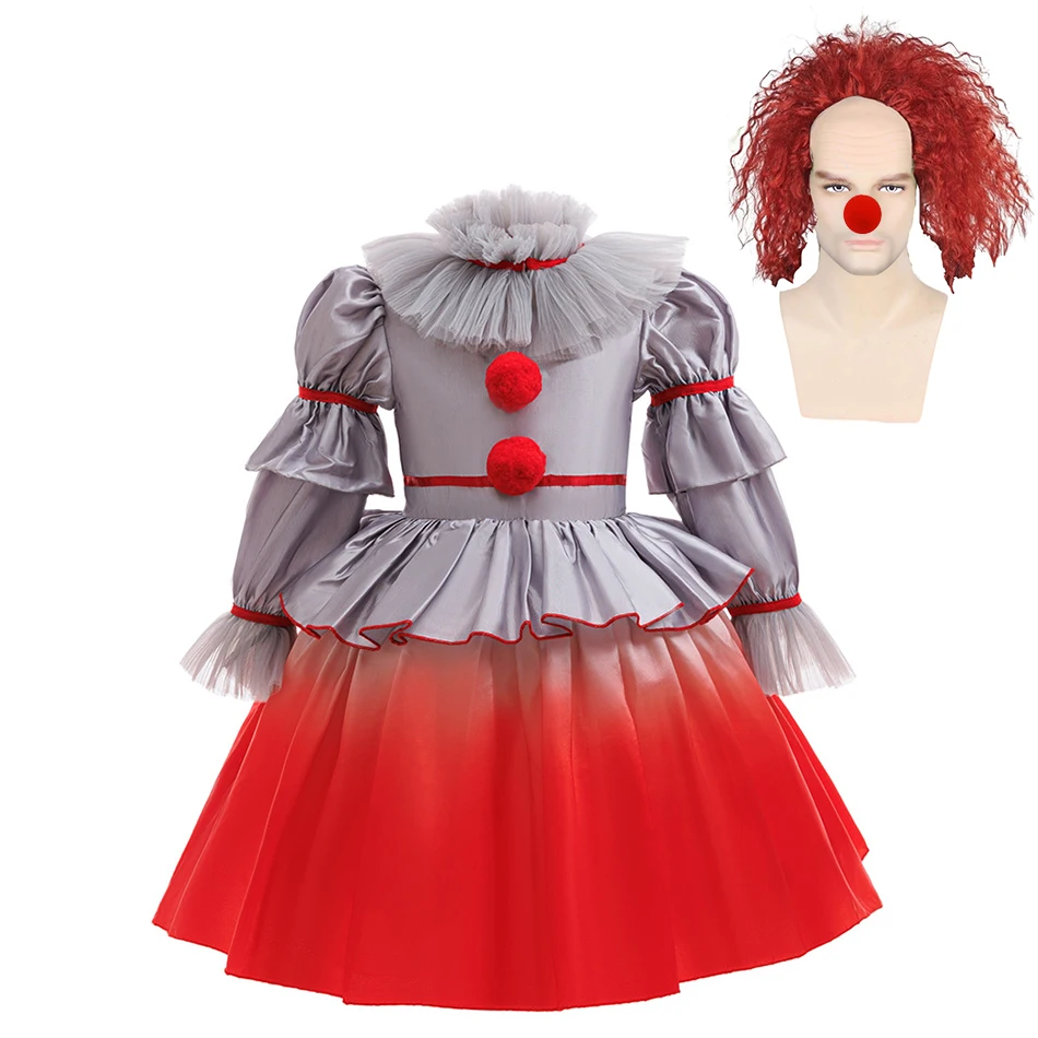 Halloween Horror IT Children Clown Pennywise Cosplay Dress Girls Stage Performance Outfits Kids 2-10 Yrs Gradient Joker Clothes