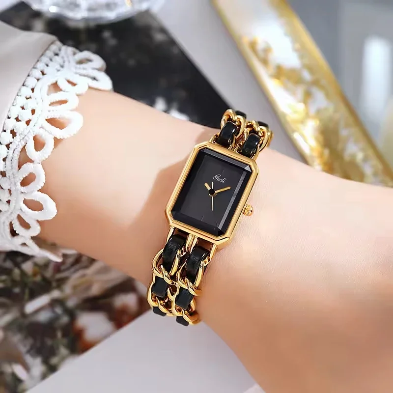 Ladies Watch Waterproof  Wholesale Simple Ladies Fashion  Vintage Watches Black Gold Bracelet Quartz Watch Wrist