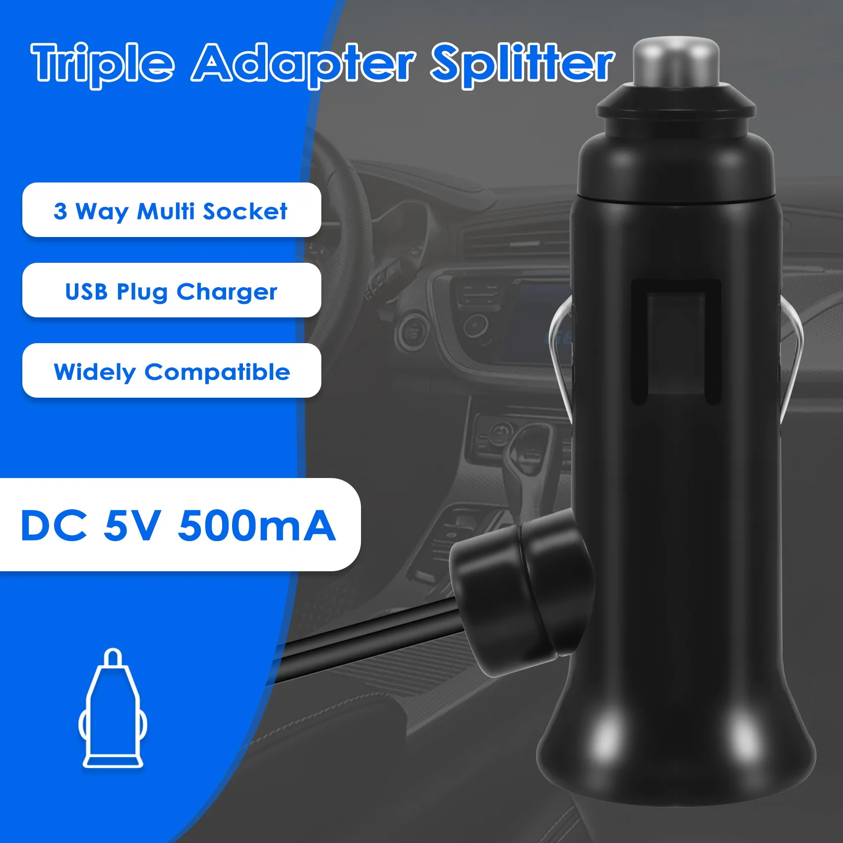 Новый 3-ходовой многоканальный разъем для автомобиля, комбинезон CIGARETTE LIGHTER, USB-разъем, зарядное устройство, 12 В/24 В постоянного тока, тройной адаптер с USB-портом