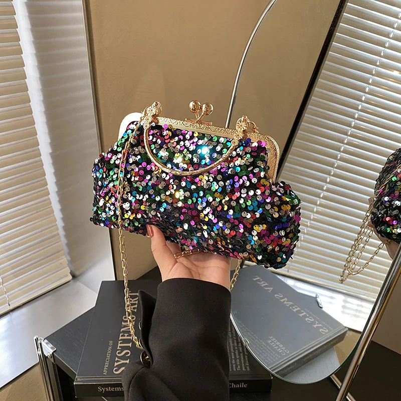 

Роскошная блестящая сумка-клатч с блестками, женская сумка-мессенджер с металлической ручкой сверху, сумки через плечо с цепочкой на плечо, женский кошелек для поездок на работу