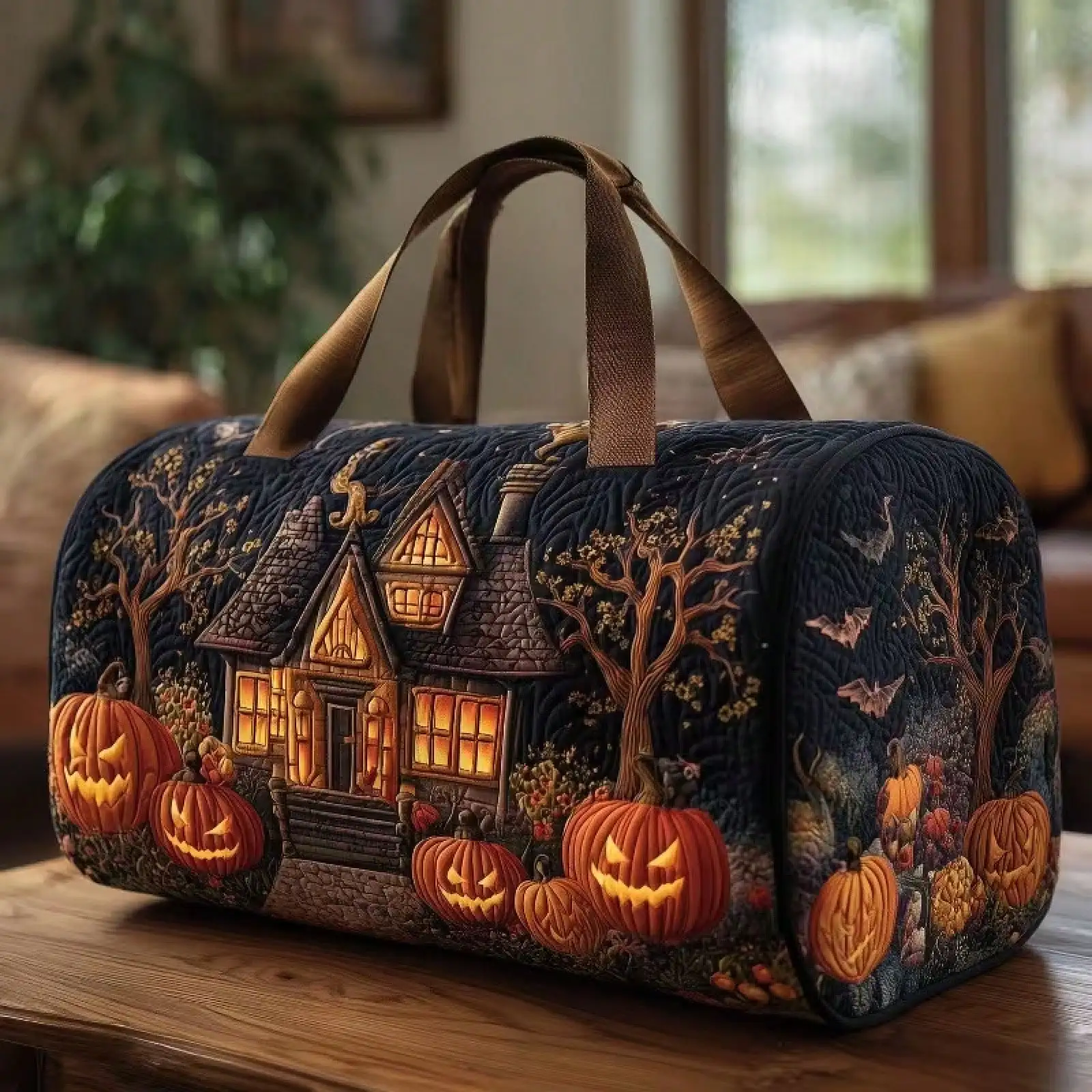Seasonal Art Print Large Duffle Bag, Double Handle Portable Handbag For Travel, Gym, Weekend Overnight Carry Luggage