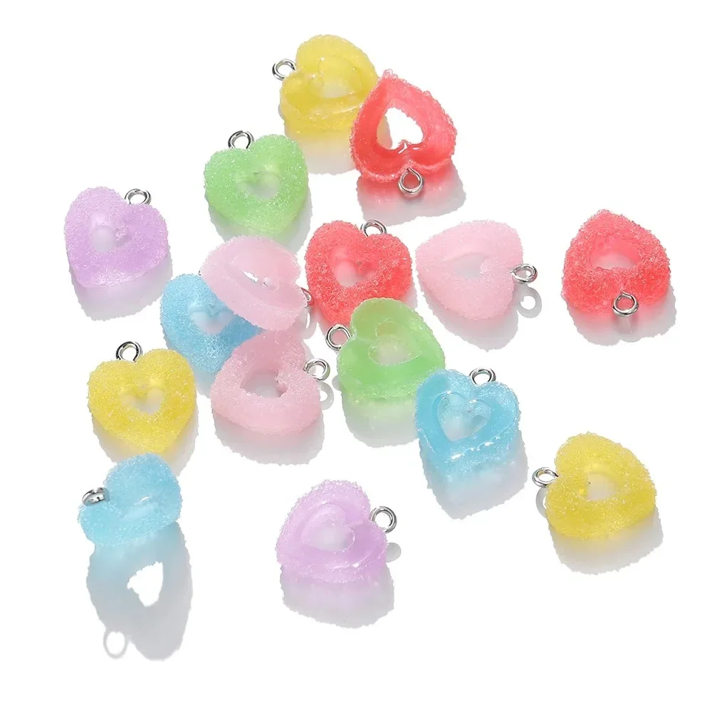 10Pcs/Lot Multicolor Sweet Resin Charms, Cute Heart Shaped Soft Candy Pendants Bulk DIY Craft Supplies for Handmade Earrings