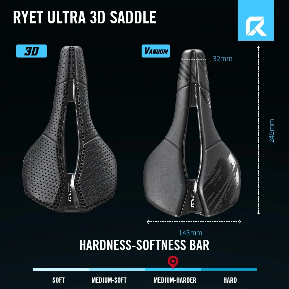 

RYET 3D Printed Bike Saddle 245x143mm Vacuum Padding Saddles MTB Gravel Road Racing Cushion Full Carbon Cycling Bicycle Parts