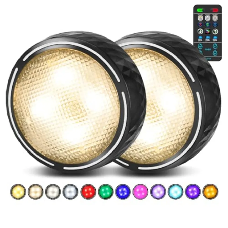 

LED Puck Lights with Remote Control, Battery Operated Wireless Closet Lights, Under Cabinet Lighting Stick on Tap Push Light, C