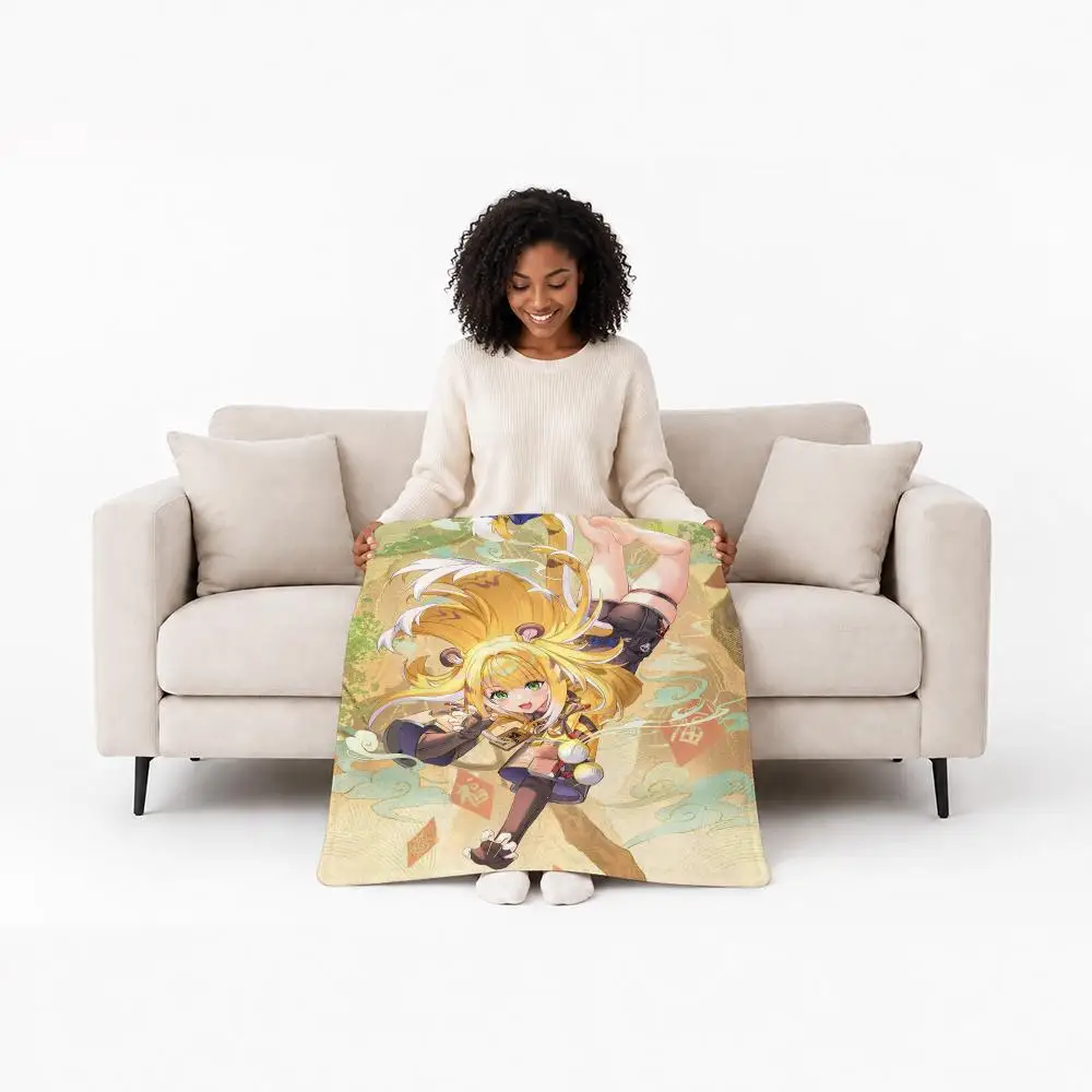 Futuristic Game Zenless Zone Zero Ju Fufu Throw Custom Printed Flannel Fleece Blanket for Sofa Bed Office Travel & Camping