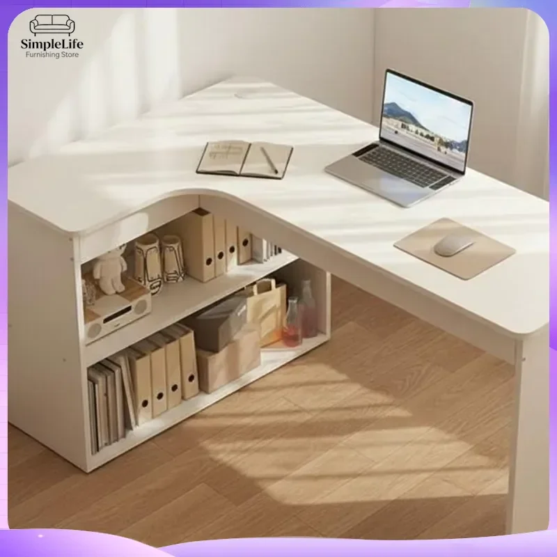 Space Saving Corner Computer Desk with Shelves Storage Workstation Writing Desk for Home Office Small Space Desktop Furniture