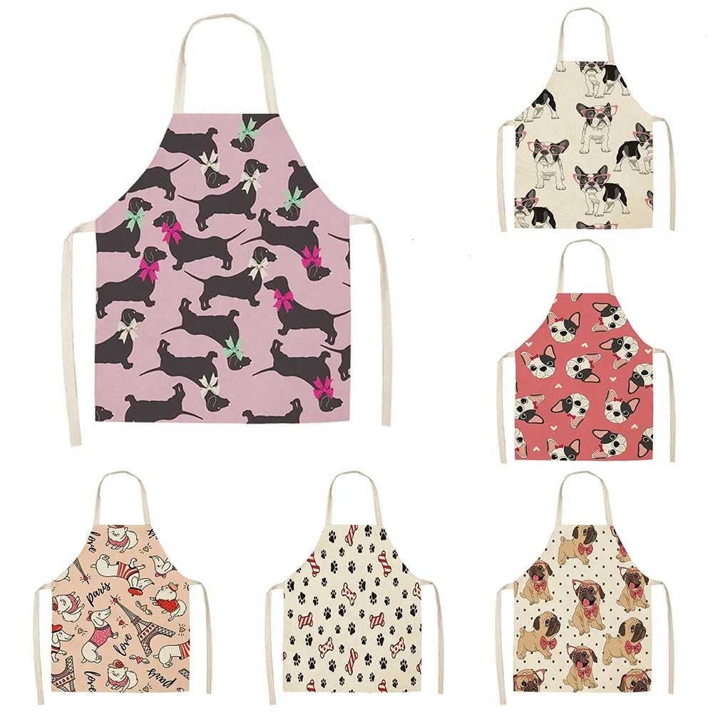 Apron For Children Cute Puppy Kitchen Ladies Apron Home Cleaning Cartoon Animal Aprons Home Cooking Baking Adult Children Bib