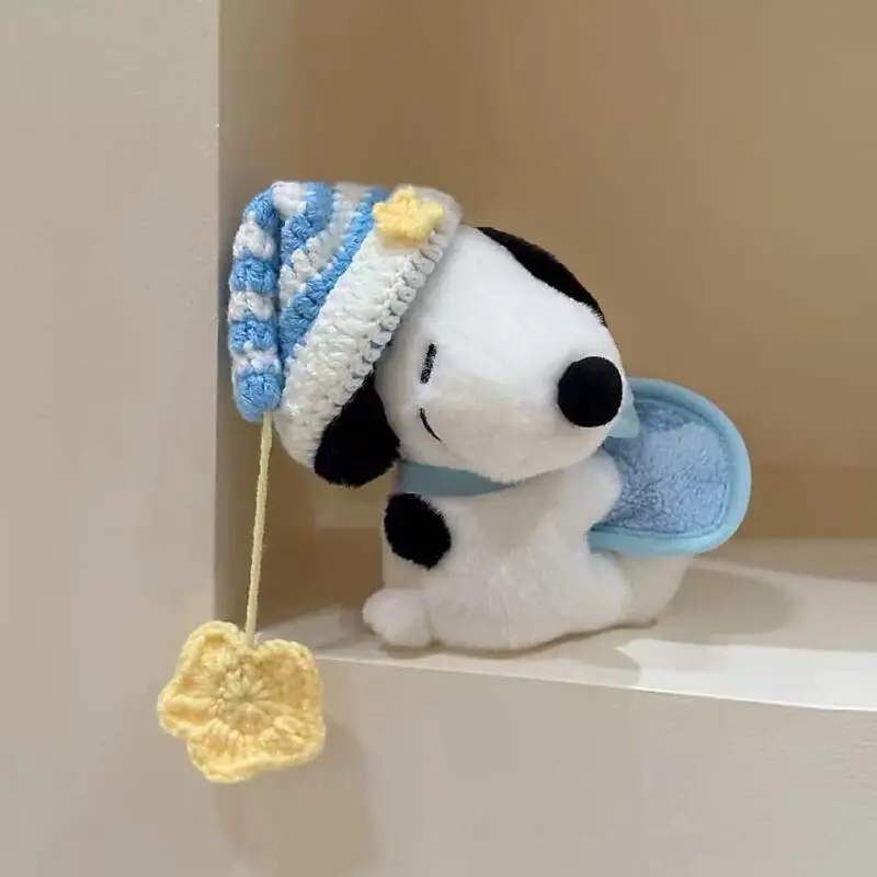 Kawaii Snoopy Plush Doll with Sleep Hat Soft Stuffed Figure Bag Hanging Pendant Cute 12Cm Ornament Collectible Decor Gift