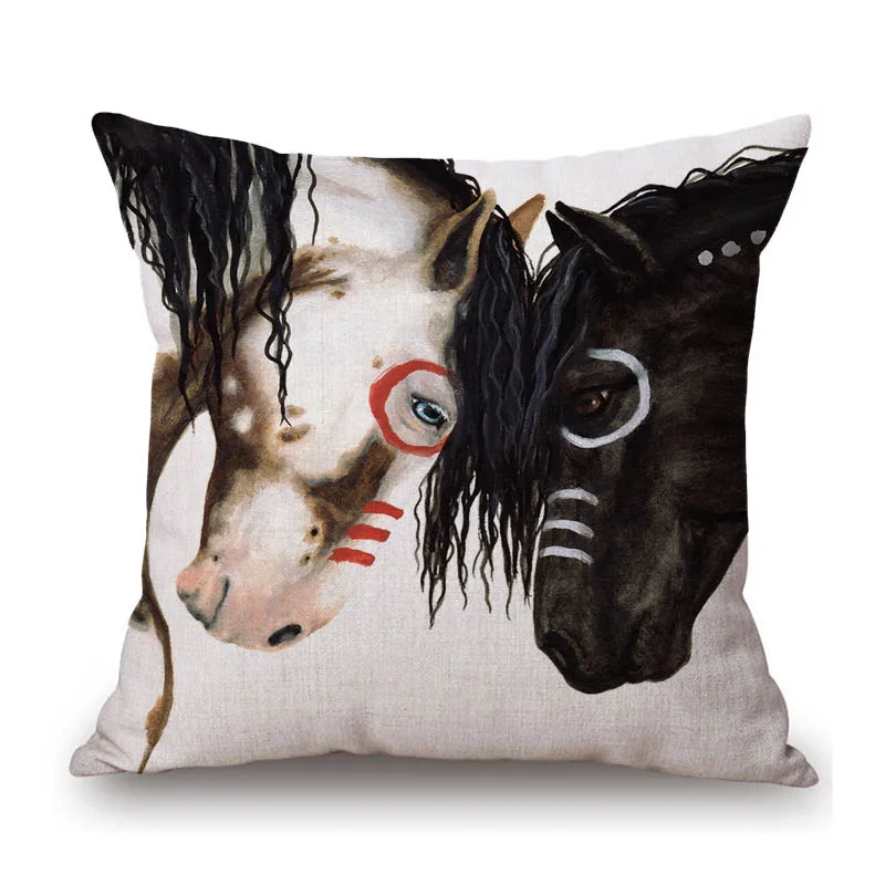 Wild Horse Mustang Ink Painting  Modern Home Decoration Art Sofa Throw Pillow Case Cotton Linen Chair Seat Cushion Cover