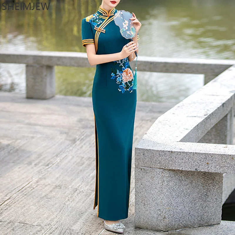 

Chinese Retro Cheongsam High-quality Improved Cosplay Republic Of China Elegant Slim Long Dress Traditional Flavor Women's Cloth