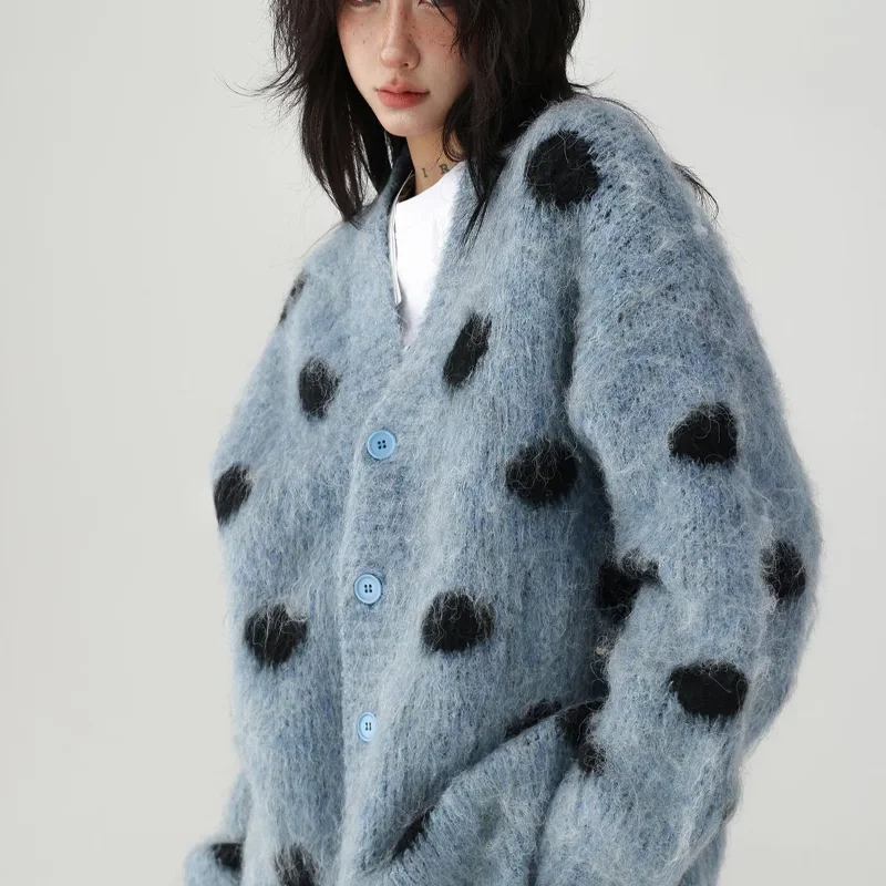 

2025 Autumn and Winter Women's New Patchwork Sweater Cardigan Loose Imitation Mink Lazy Relaxed Knitted Long-sleeved Jacket