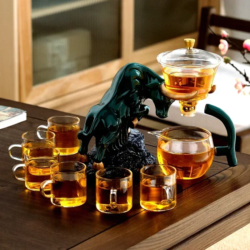 Fu Niu Automatic Glass Tea Set Set Home Living Room Lazy Tea Maker Kung Fu Tea Cup Set Magnetic Teapot