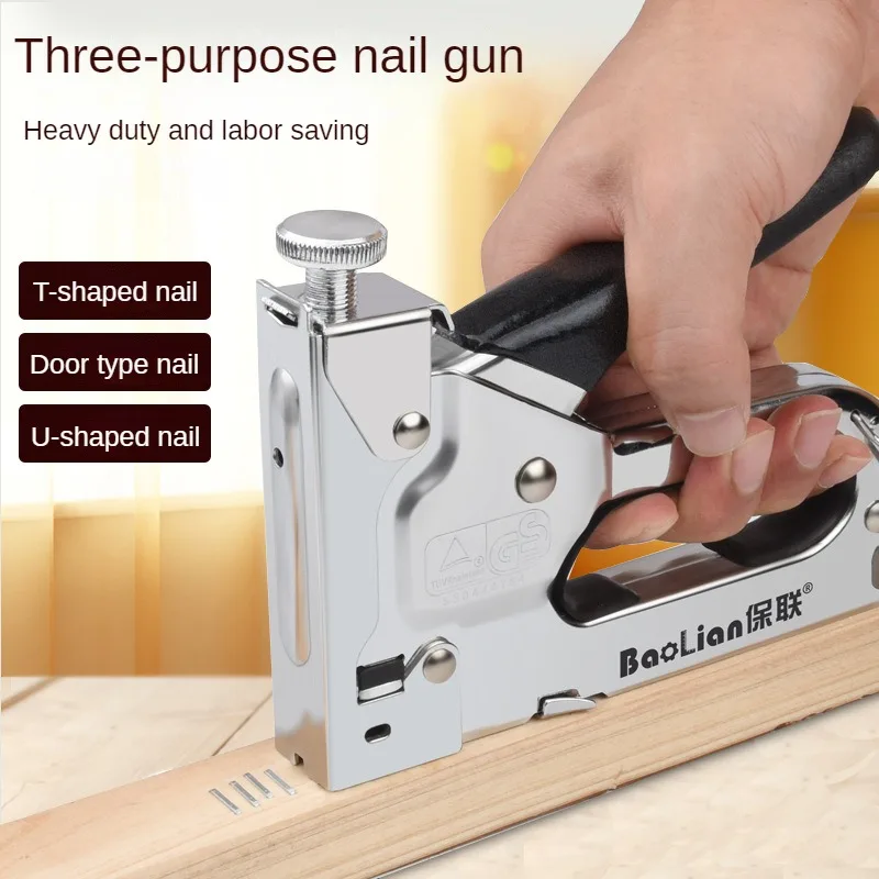 Pistola de grapas de clavos Manual, grapadora de muebles, remache, Kit de pistola 3 en 1, herramienta de remache de clavadora, marco de tapicería de puerta de madera