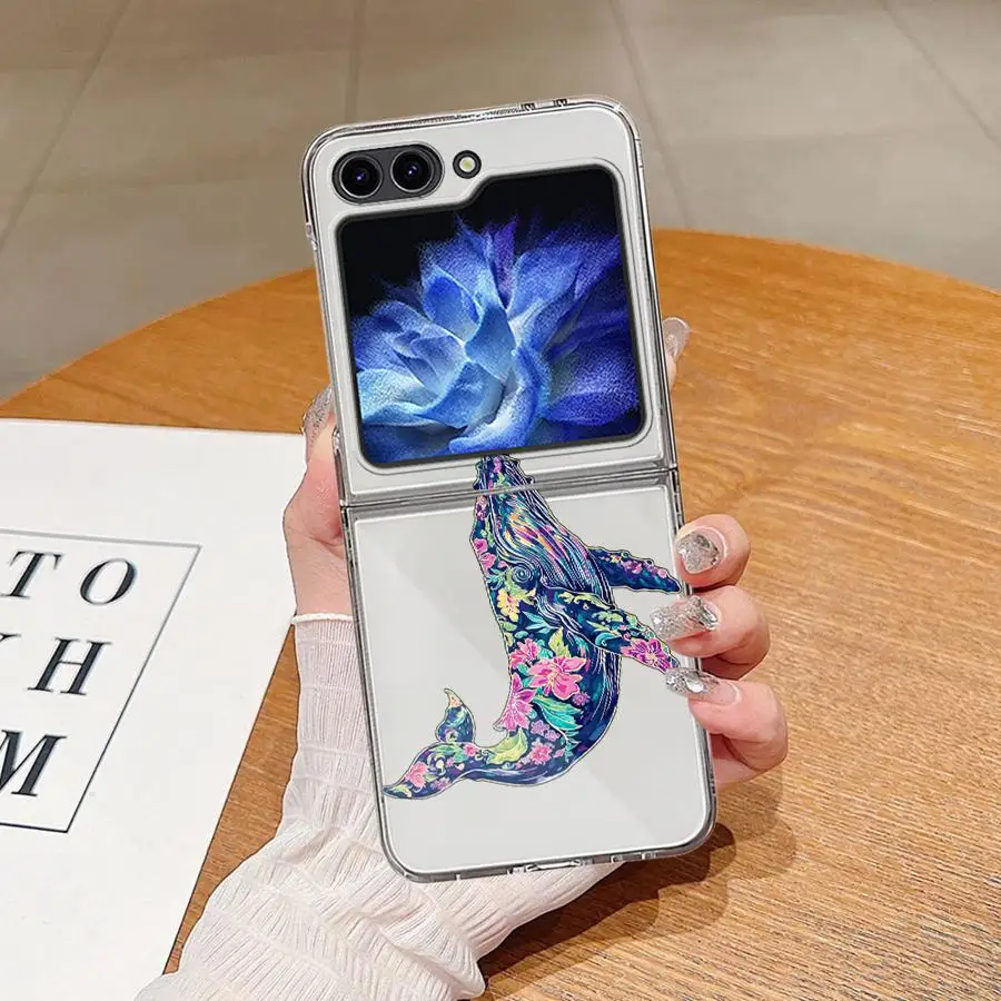 Phone Funda Case for Samsung Galaxy Z Flip 8 Flip5 Z Flip 7 6 5 4 3 Flip7 FE Flip3 Flip4 Flip6 Floral Whale