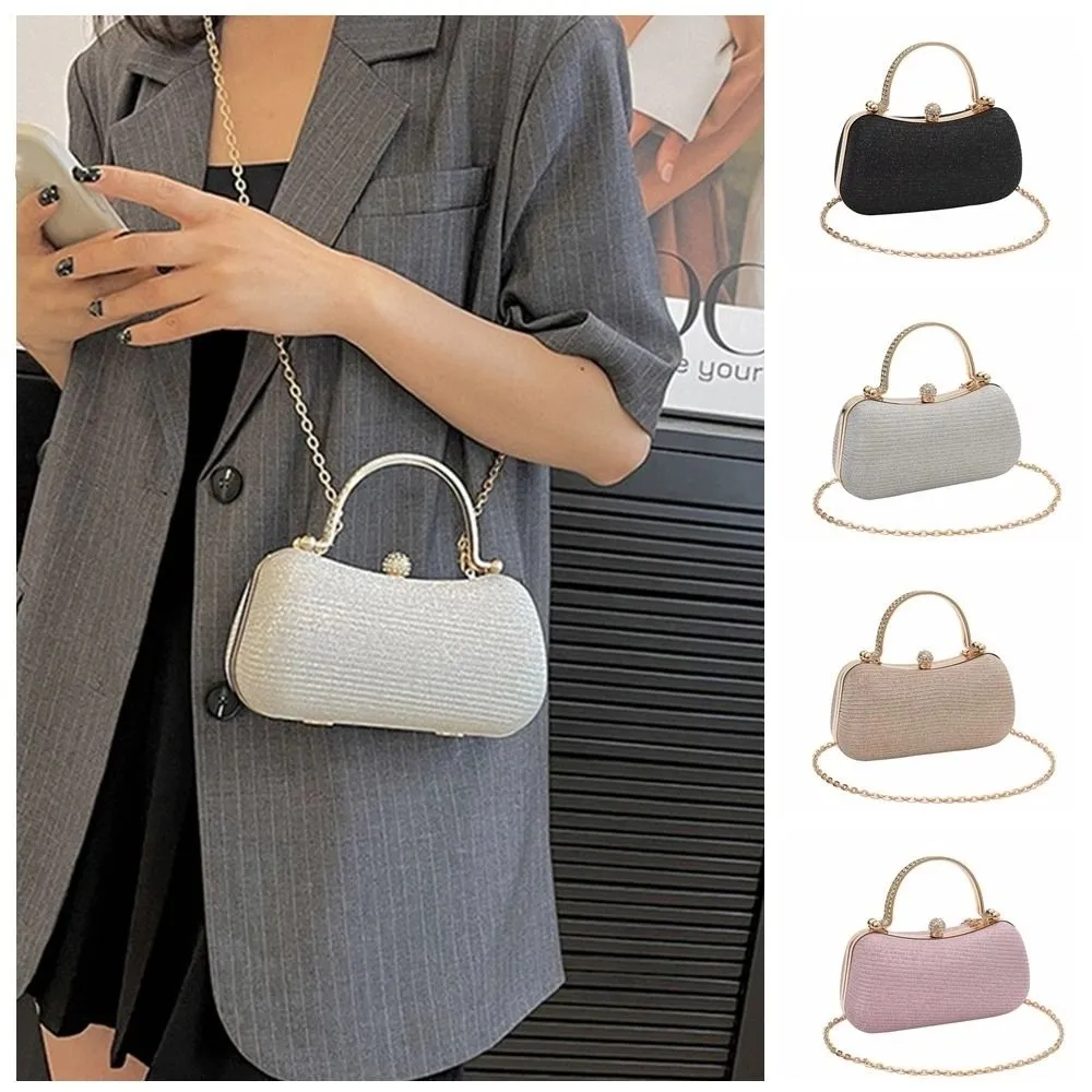 Portable Glitter Evening Banquet Bag Rhinestone Large Capacity Box Handbag Crossbody Bag Shoulder Bag Ladies Clutch Bag Wedding