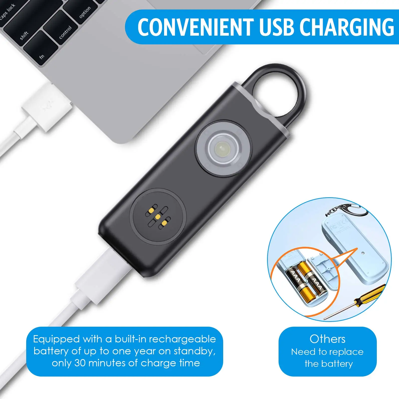 130dB Self Defense Siren Safety Alarm for Women Keychain with SOS LED Light Personal Alarms Personal Security Keychain Alarm