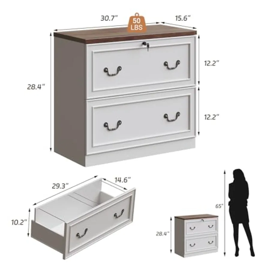 2-Drawer Wood File Cabinet with Lock, Lateral File Storage Cabinets for Printer Stand, Home Office Filing Cabinet for Letter/Le