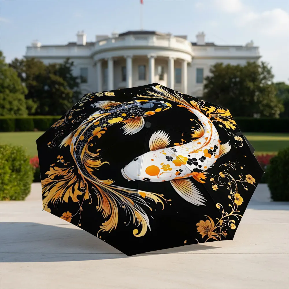 Elegant Koi Fish Pattern Umbrella Design Compact Fashion Folding Umbrella for Daily Use, Christmas Gift