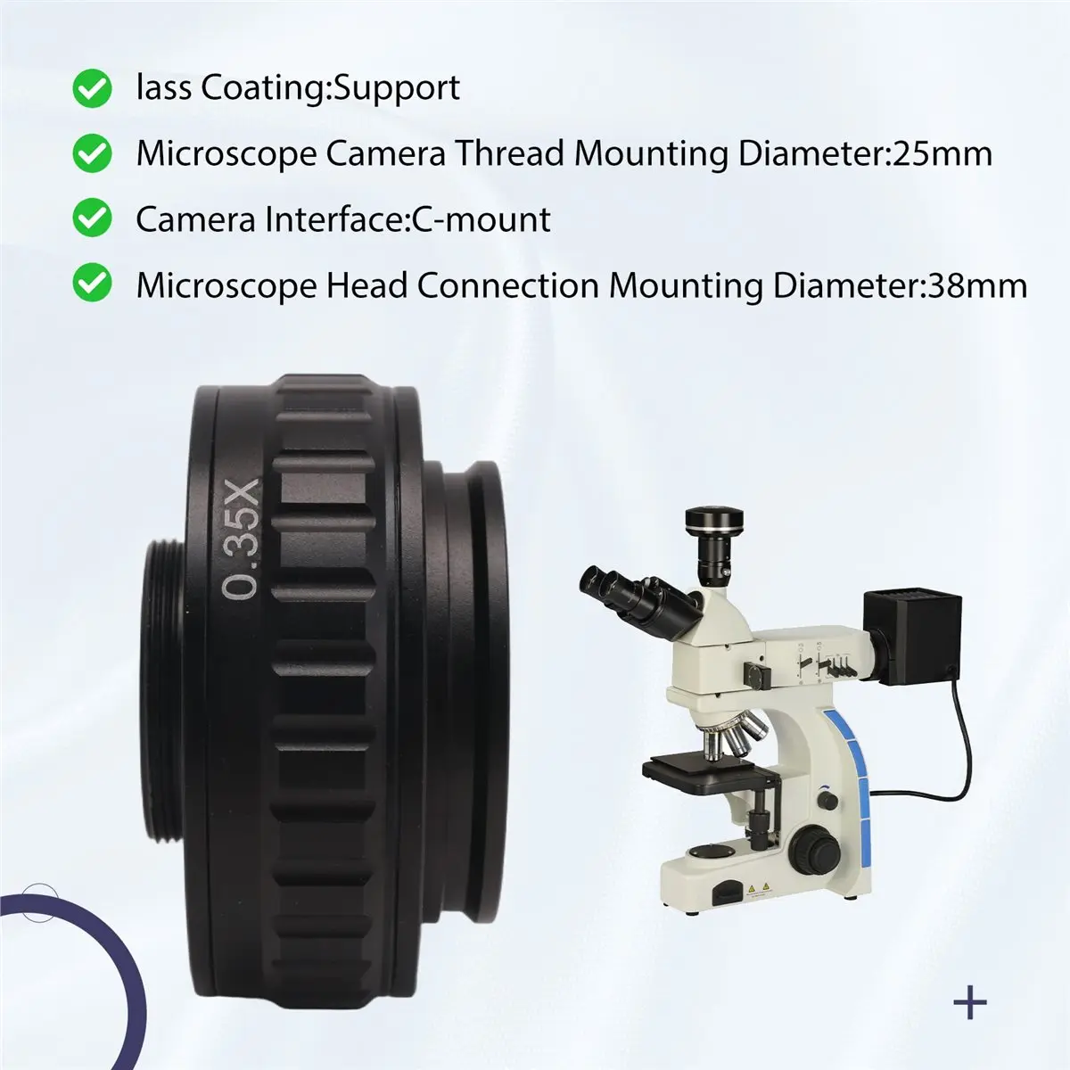 

howhow C Mount Adapters Lens 0.35X CCD for Trinocular Stereo Microscope Camera 38MM Interface Increased Field of Vision
