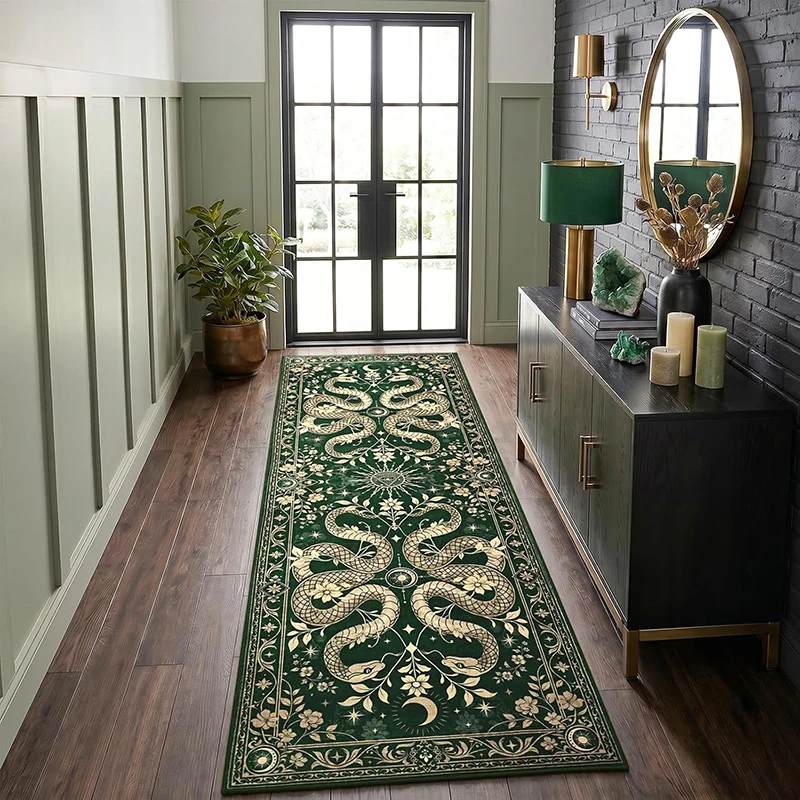 Corridor Carpet Runner Rug Hallway Long Carpets Machine Washable Non-Slip Floor Mat Bedside Mats Green Forest Floral Snake Rugs