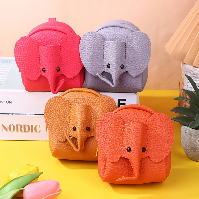 Women's PU Leather Elephant Coin Purse With Key Ring Multifunctional Cartoon Storage Bag Key Case Zippered Money Holder