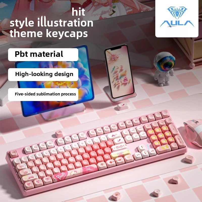 

AULA PBT Keycaps for Mechanical Keyboard 136 Keys Illustration Theme Five Sided Heat Sublimation MOA Spherical Ergonomic Keycap