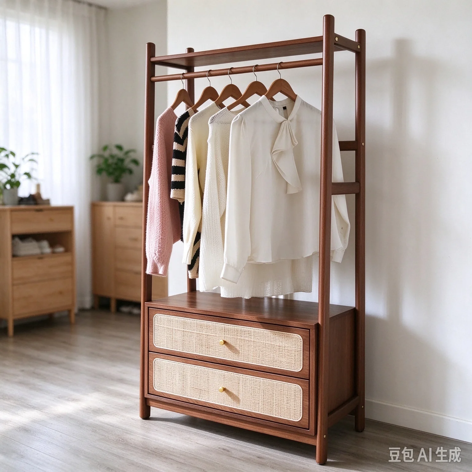 AOLIVIYA Wood Hall Tree Drawer Organizer Bedroom Standing Coat Rack Floor Hat Hanger Clothing Storage Rack