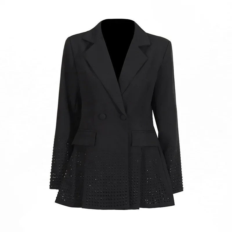 VGH สํานักงาน Patchwork Sequins Blazer สําหรับผู้หญิง Notched คอยาวแขนยาว Spliced แยก Hem เสื้ออารมณ์หญิงแฟชั่นใหม่