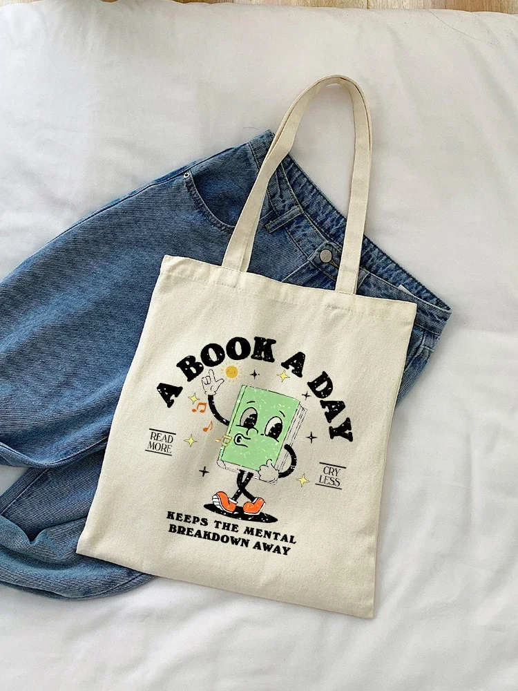 1pc Book Day Tote Bag Shopping Bag Carrier Bag Vintage Casual Canvas Shoulder Bag Perfect For Outdoors Travel Gift