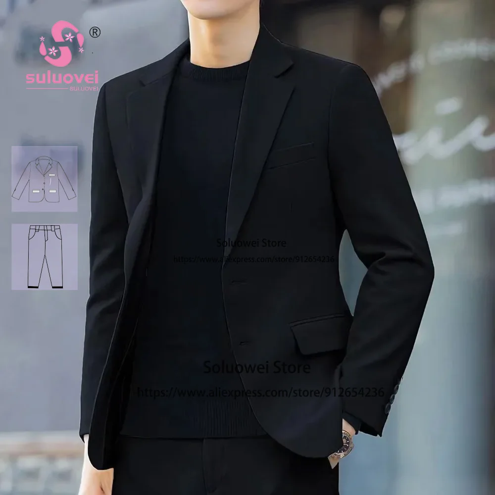 

100% Natural Wool Slim Fit Suit For Men High Quality Customize Color Fabric 2 Piece Jacket Pants Set Formal Groom Wedding Tuxedo