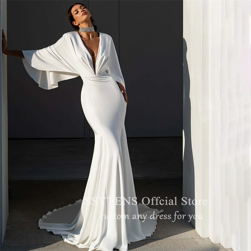 SSYTENS Elegant Mermaid Wedding Dresses 2025 V-neck Backless Dress Floor Length Customized Wedding Evening Prom Gowns Plus Size