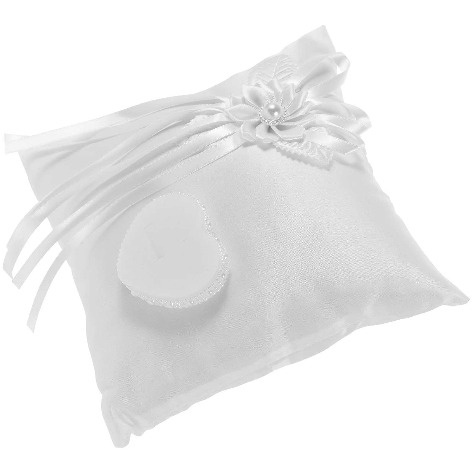 

Ring Bearer Pillow Holder Basket Cushion Boy with Pearls White Fabric Wedding Lovers