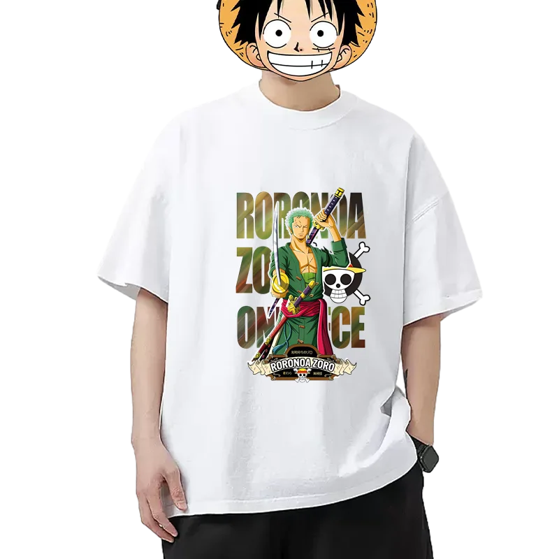 One Piece King Solon Zoro Co Branded T-shirt Cotton Loose Oversized Short Sleeve Youth Student Anime Surrounding T-shirt