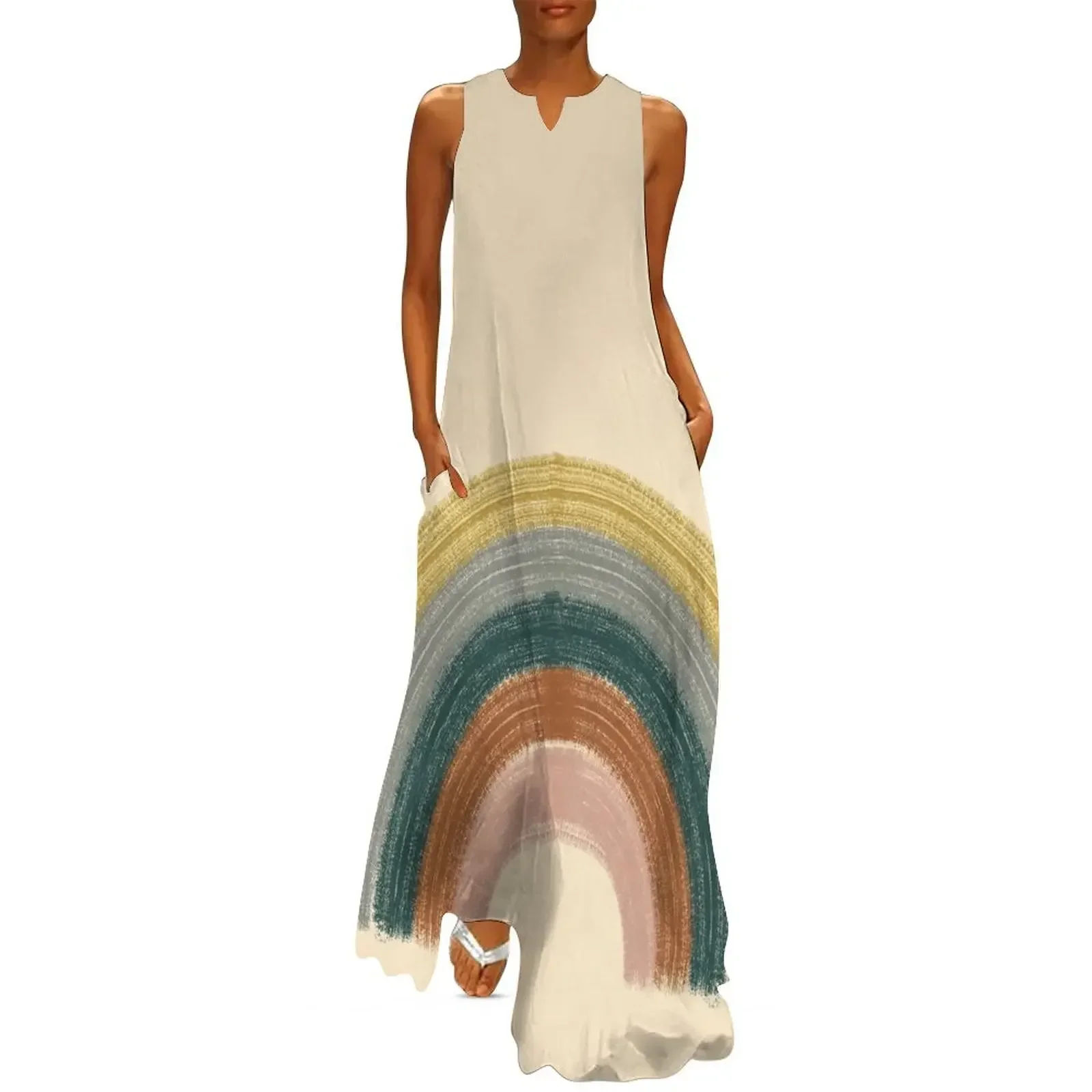 

Earth Toned Rainbow minimalist organic abstract art Long Dress women's evening dress 2025 summer dresses cocktail dresses Dress