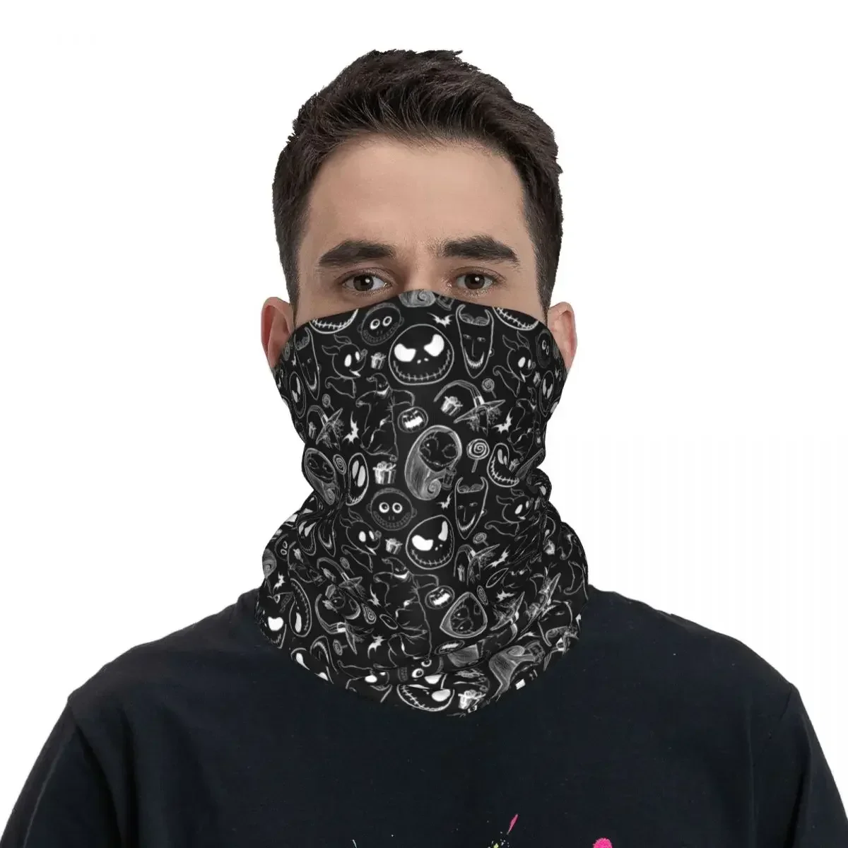 Mascarilla estampada de pesadilla antes de Navidad, Bandana para el cuello, bufanda multiusos, diadema para montar, Unisex, para todas las estaciones