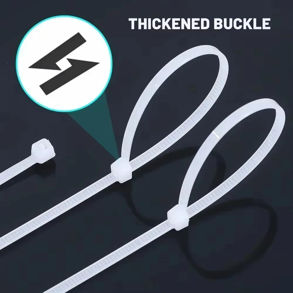 100PCS Plastic Nylon Cable Ties Self-locking Cord Ties Straps Adjustable Cables Fastening Loop Home Office Wire Zip Ties