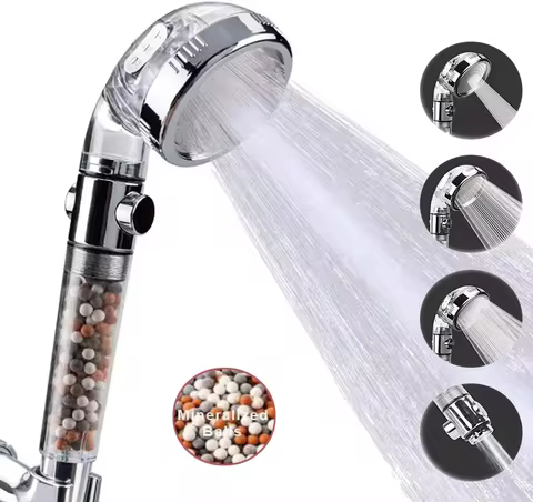 3 Modes Mineral Balls High Pressure Shower Head with On/Off Switch Water Saving Filter Handheld Showerheads Bathroom Accessories