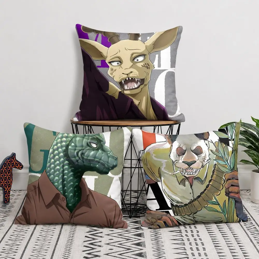 japanese anime B-BEASTARS Cushion Cover Double-Sided Plush Sofa Cushion Covers Organic Breathable Invisible Zipper