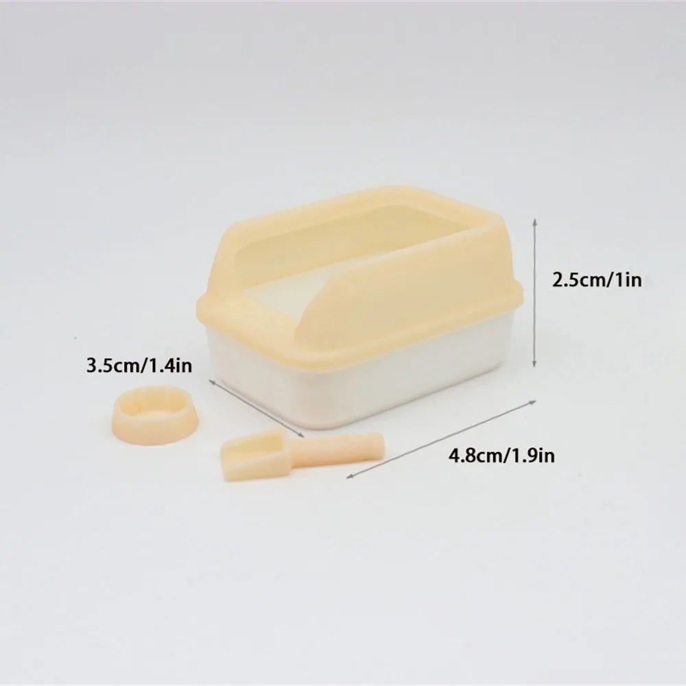 3Pcs/set Cute 1:12 Dollhouse Cat Litter Box Miniature Model Shovel Home Decoration Mini Pet Supplies