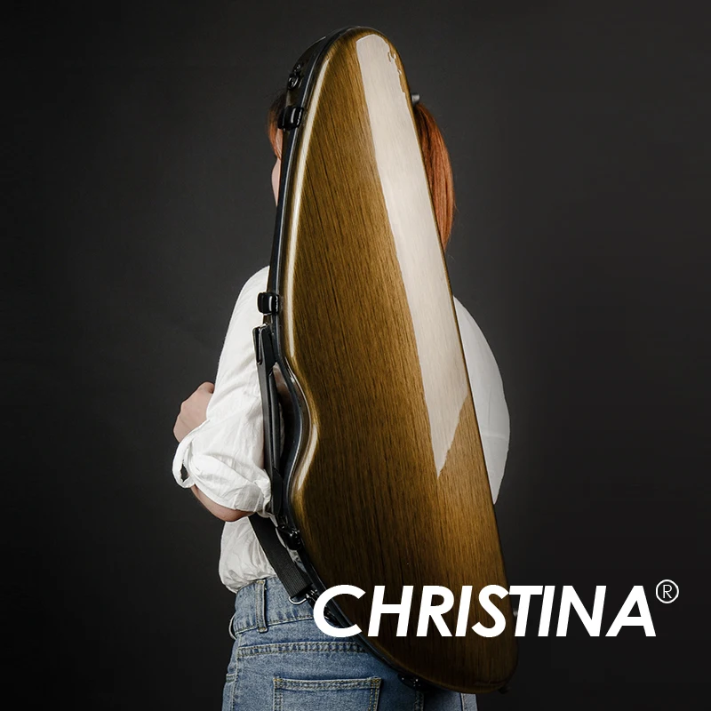 

CHRISTINA Violin Case Carbon Fiber Dark Gold Widened Triangle 4/4 Size Lightweight with Double Shoulder Straps (VB25)