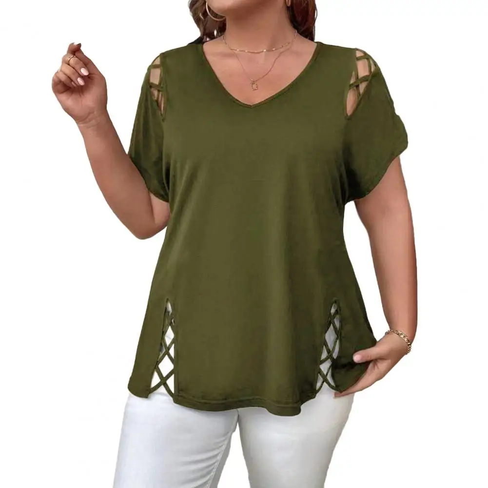 Women's Large Knitted Casual T-shirt Comfortable Loose Fit round Neck Short Sleeve Tees for plus Size Ladies