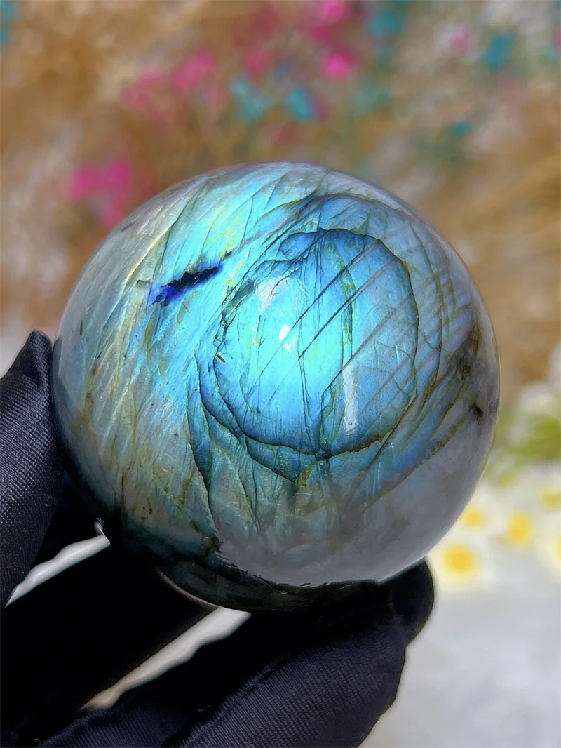 Natura Crystal Blue Labradorite SPhere With Rain Bow Free Form  Carving Reiki Healing Stone Home Decoration Exquisite Gift