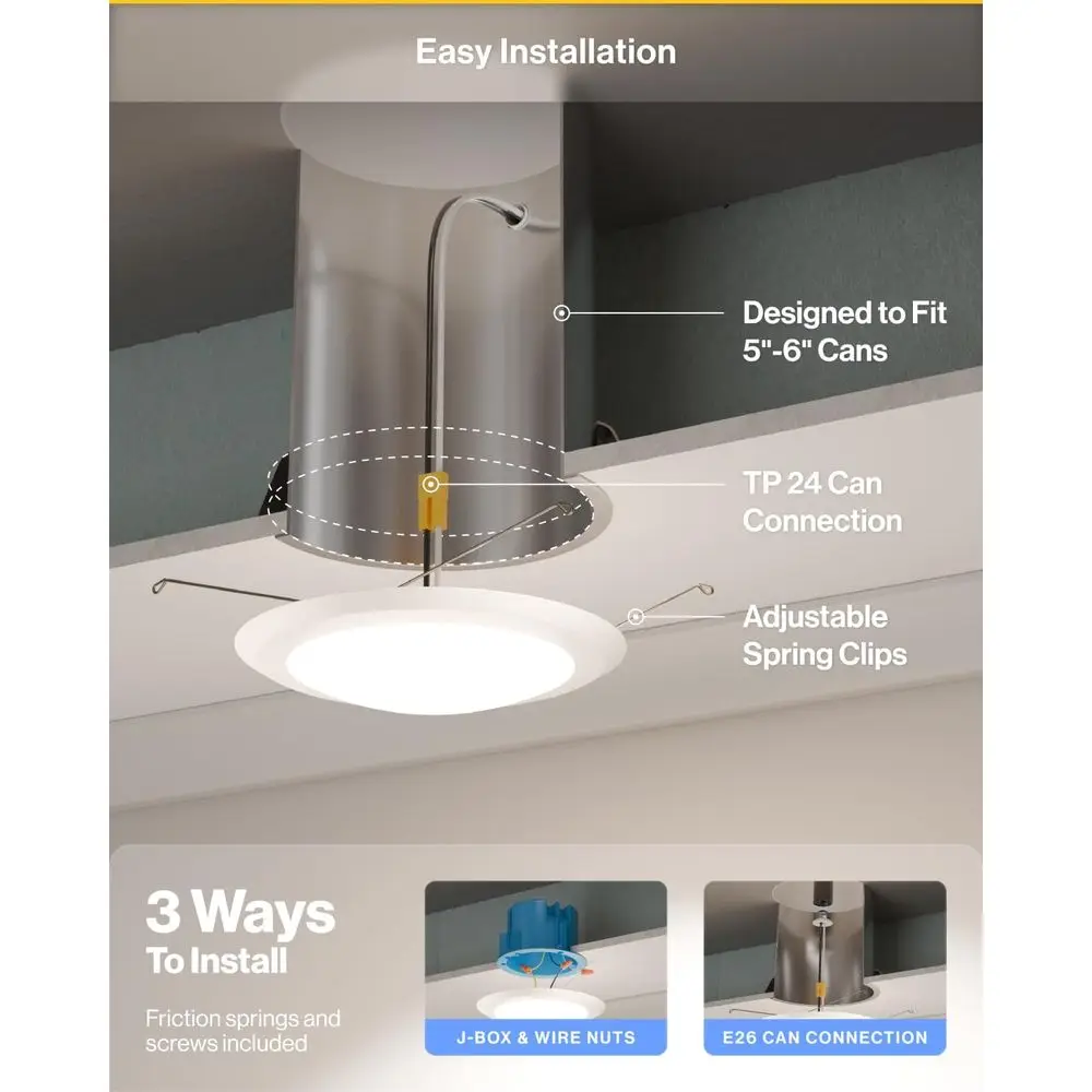 12 Pack LED Disc Lights Ceiling 6 Inch, Mount Disk Light, Recessed Can Lighting, 1050 LM, 15W (75W Equivalent), Selectable CCT 3
