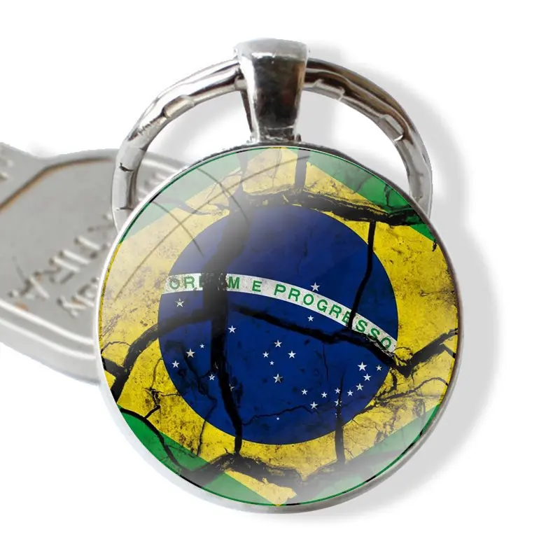 Brazil Brazilian flags Keychain Handmade Glass Cabochon Key Ring Holder Pendant Key Chains