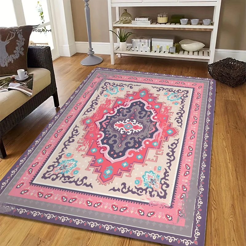 Ethnic Indian Mandala Carpet Design Area Rug Washable Floor Mat for Home Living Room Kitchen Bedroom Anti-slip Carpets