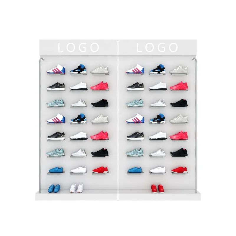 custom.Custom logo modern retail footwear shop ideas frame white retail wall shoe store display racks